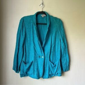 Vintage Laurence 80s Turquoise Blue Textured Knit Blazer 11/12 M